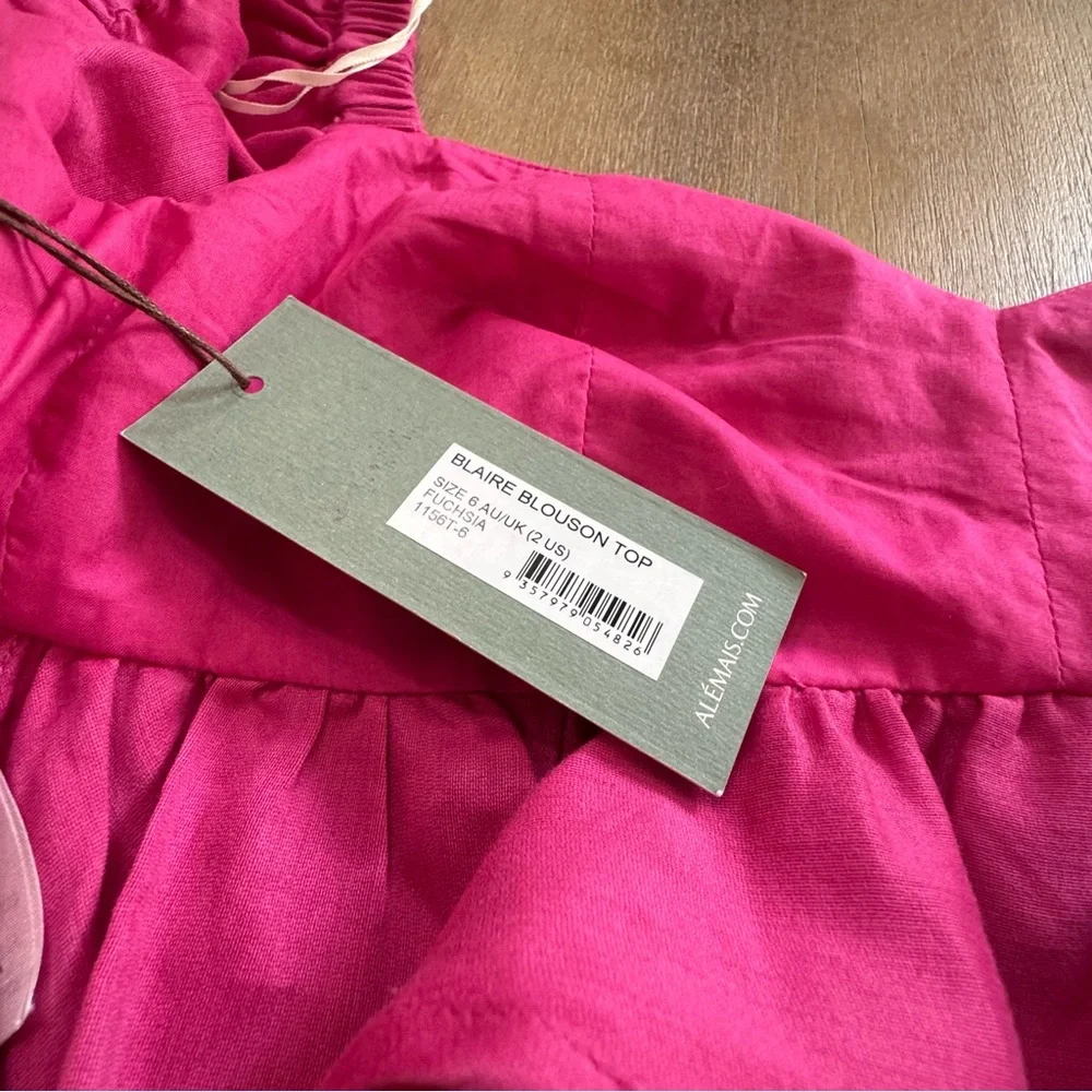 Alemais Pink Ruffle Blouse Cropped Half‎ Sleeve Size 2 Silk Cotton New Fuchsia